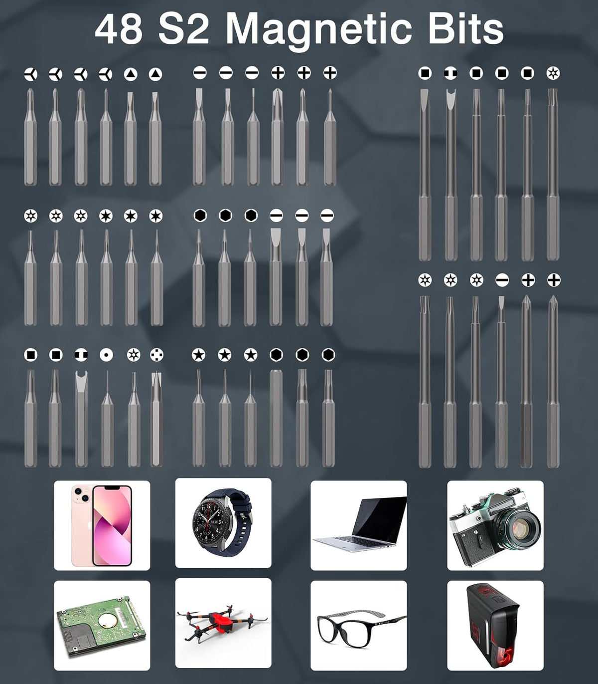 Mini Electric Screwdriver 62 In 1 Magnetic Screwdriver Kit with 48PCs Bits, Gray H57204