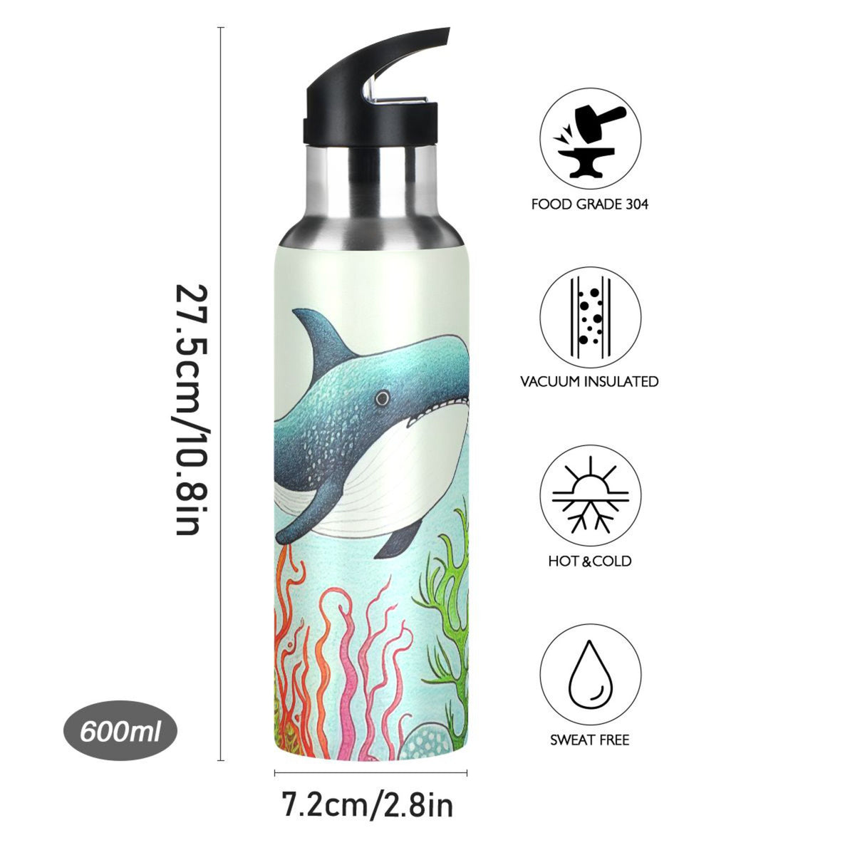 20 oz Insulated Stainless Steel Kids Bottle with Straw Lid Q54647