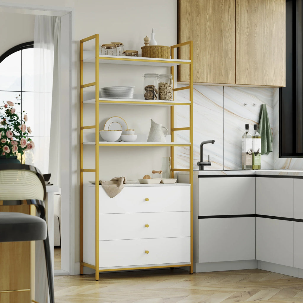 4 Tier Gold Bookcase with 3 Drawers F230189