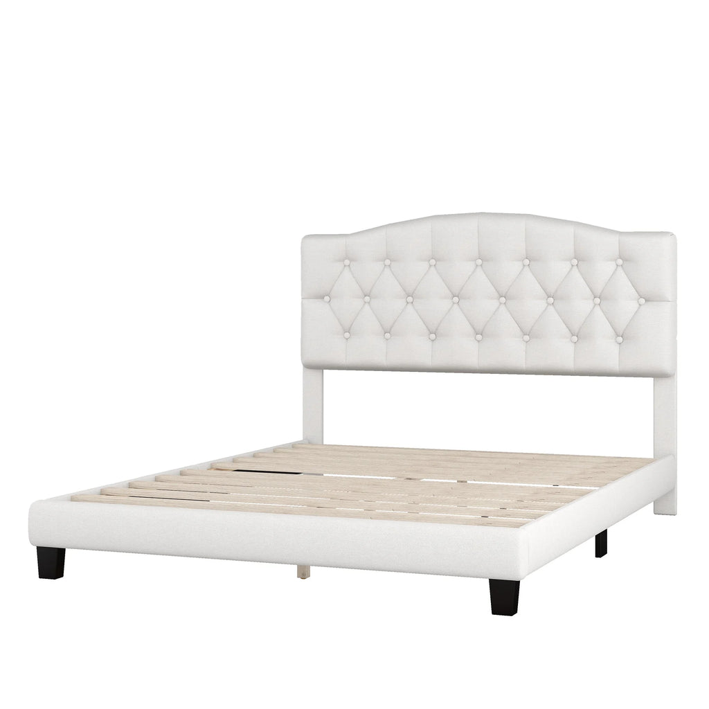 Queen Size Platform Bed Frame Beige T81594