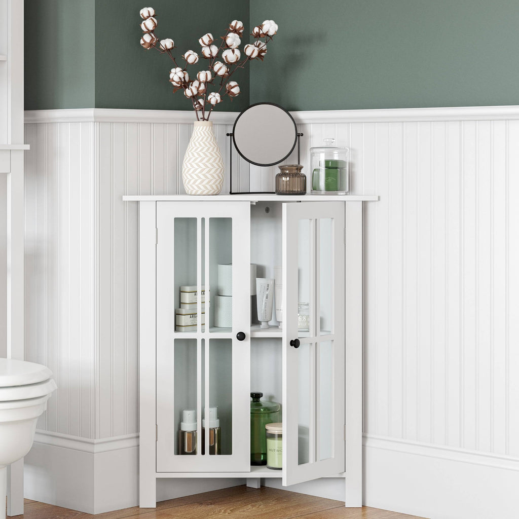 White Two Door Corner Cabinet V31505