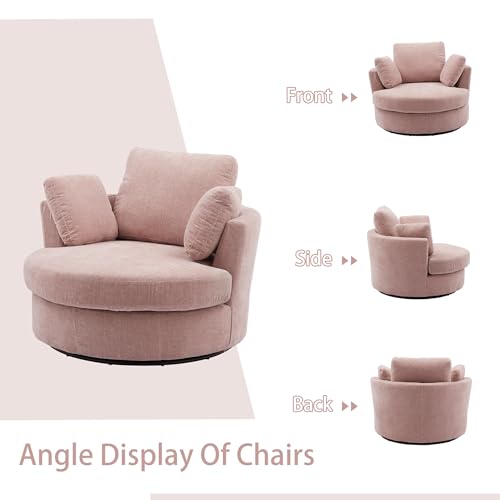42.2" Oversized Chenille Beige Swivel Barrel Chair Y58924