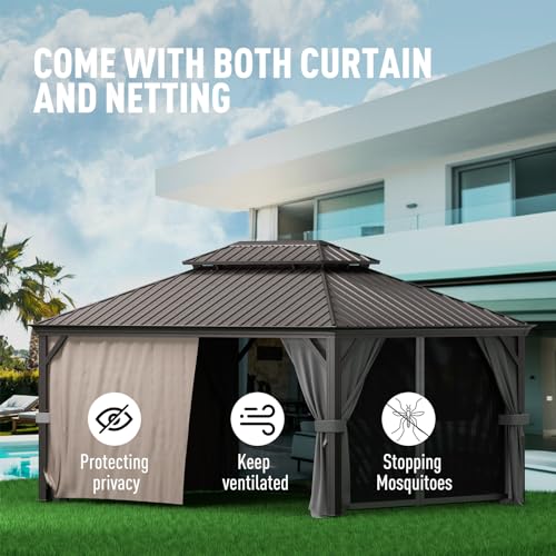 10' x 12' Aluminum Gazebo with Mosquito Net and Privacy Sidewalls R45796