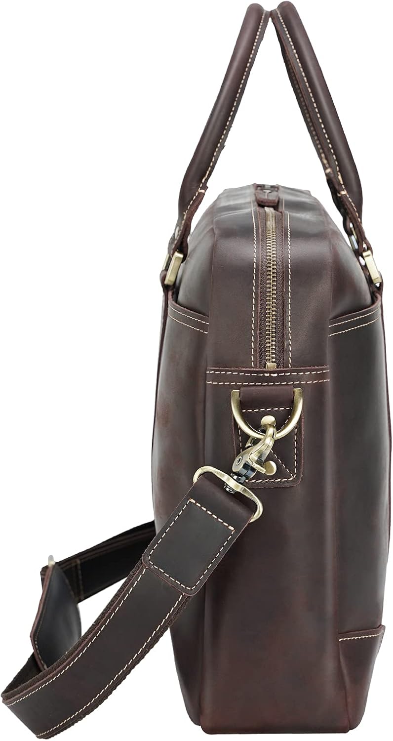 Full Grain Leather 18.5'' Laptop Briefcase Messenger Bag Y308