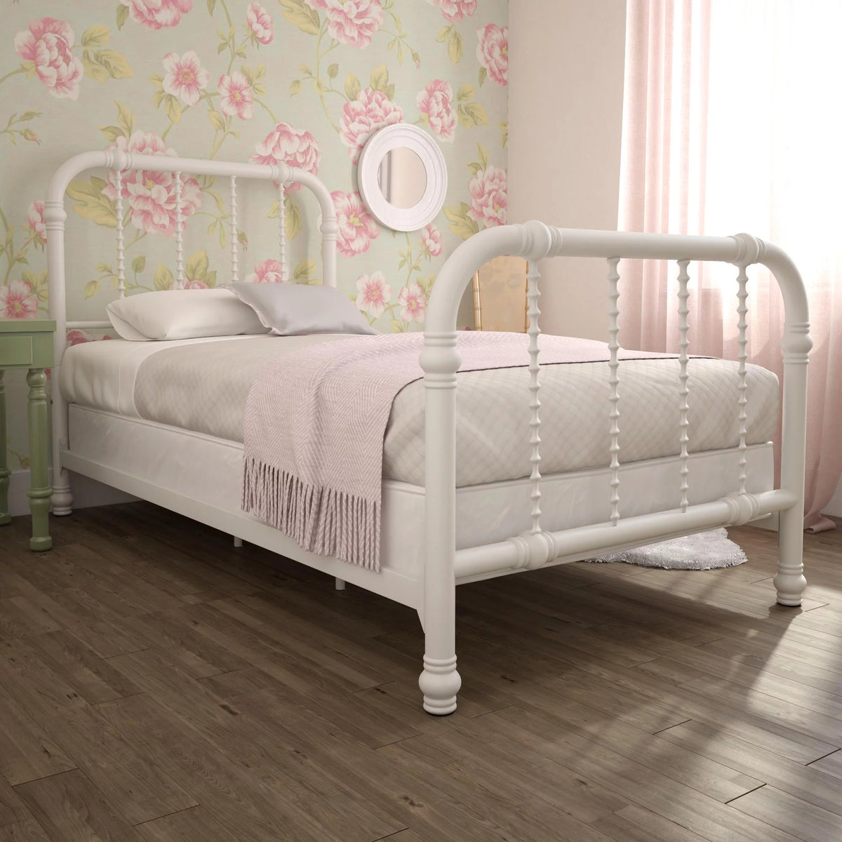 White Twin Metal Bed Frame with Headboard E34027