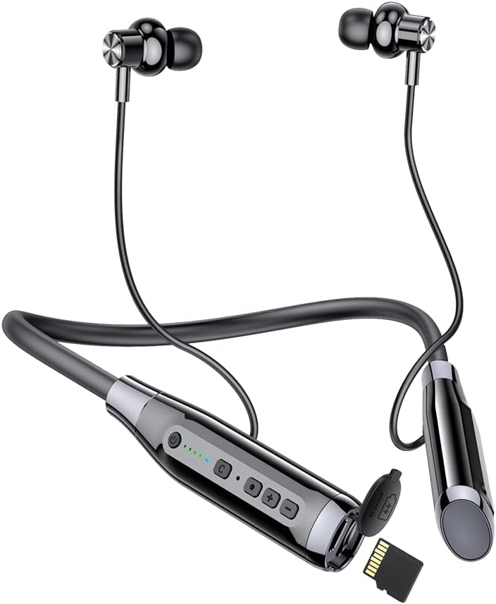 Wireless Bluetooth Neckband Earphones with TF Card Slot, 100H Playtime, Black D697