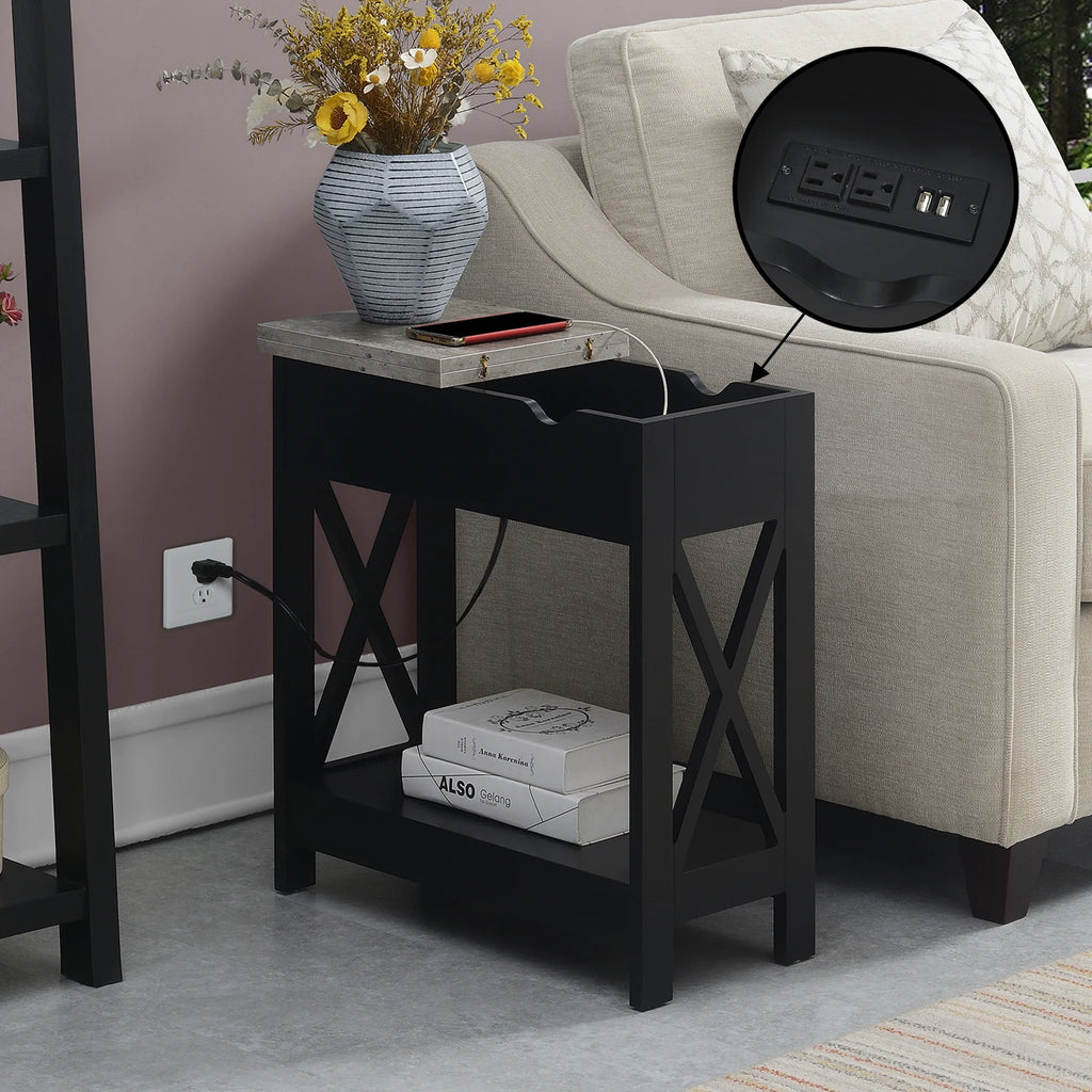 Flip Top End Table with Charging Station and Shelf R881368