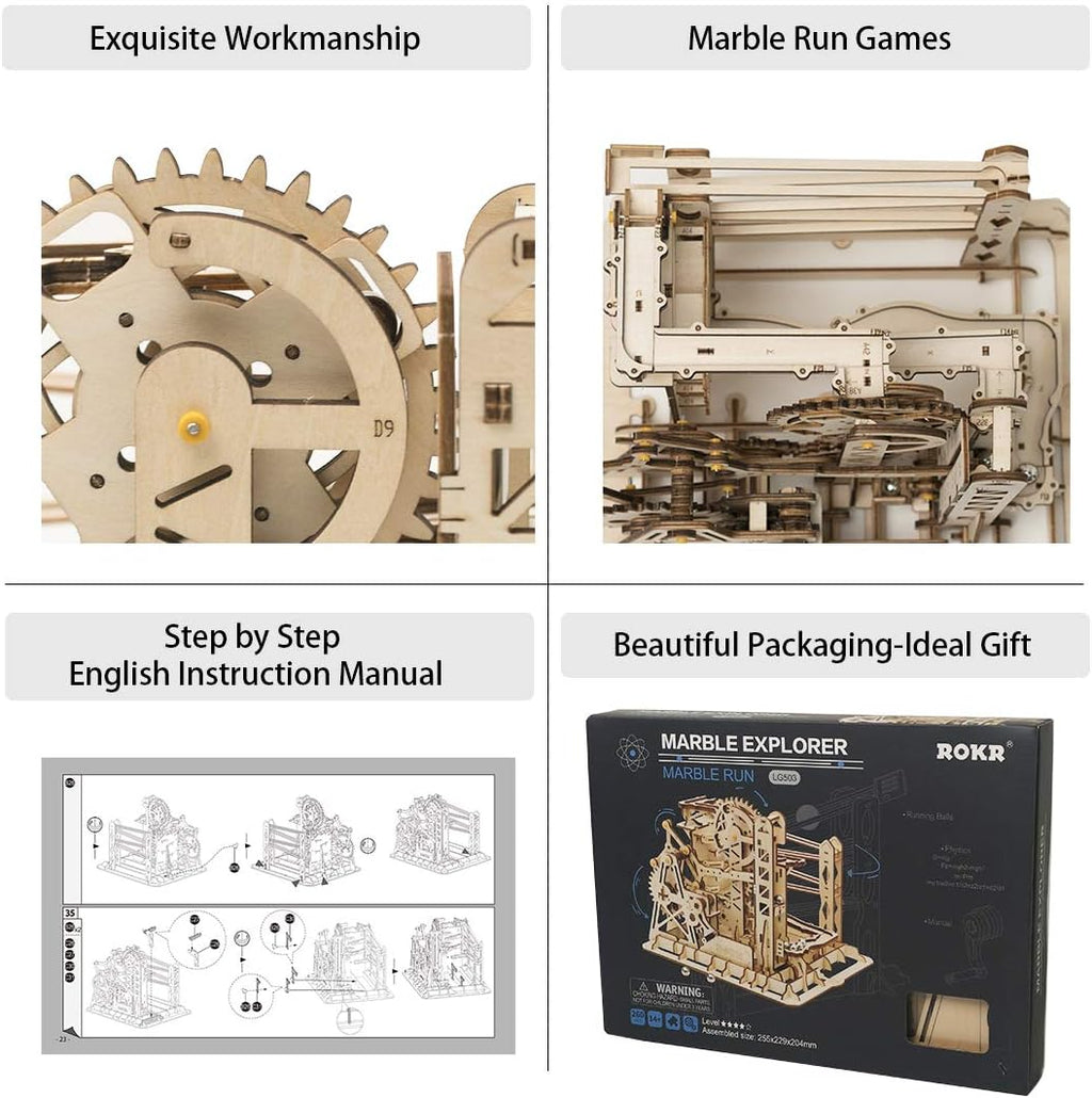3D Wooden Puzzle Mechanical Gears Marble Run Model Kit Z78834
