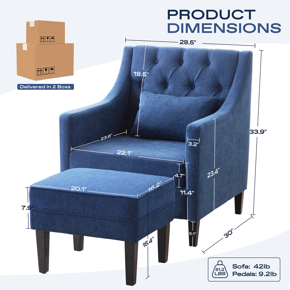 Blue Upholstered Accent Chair with Ottoman R119