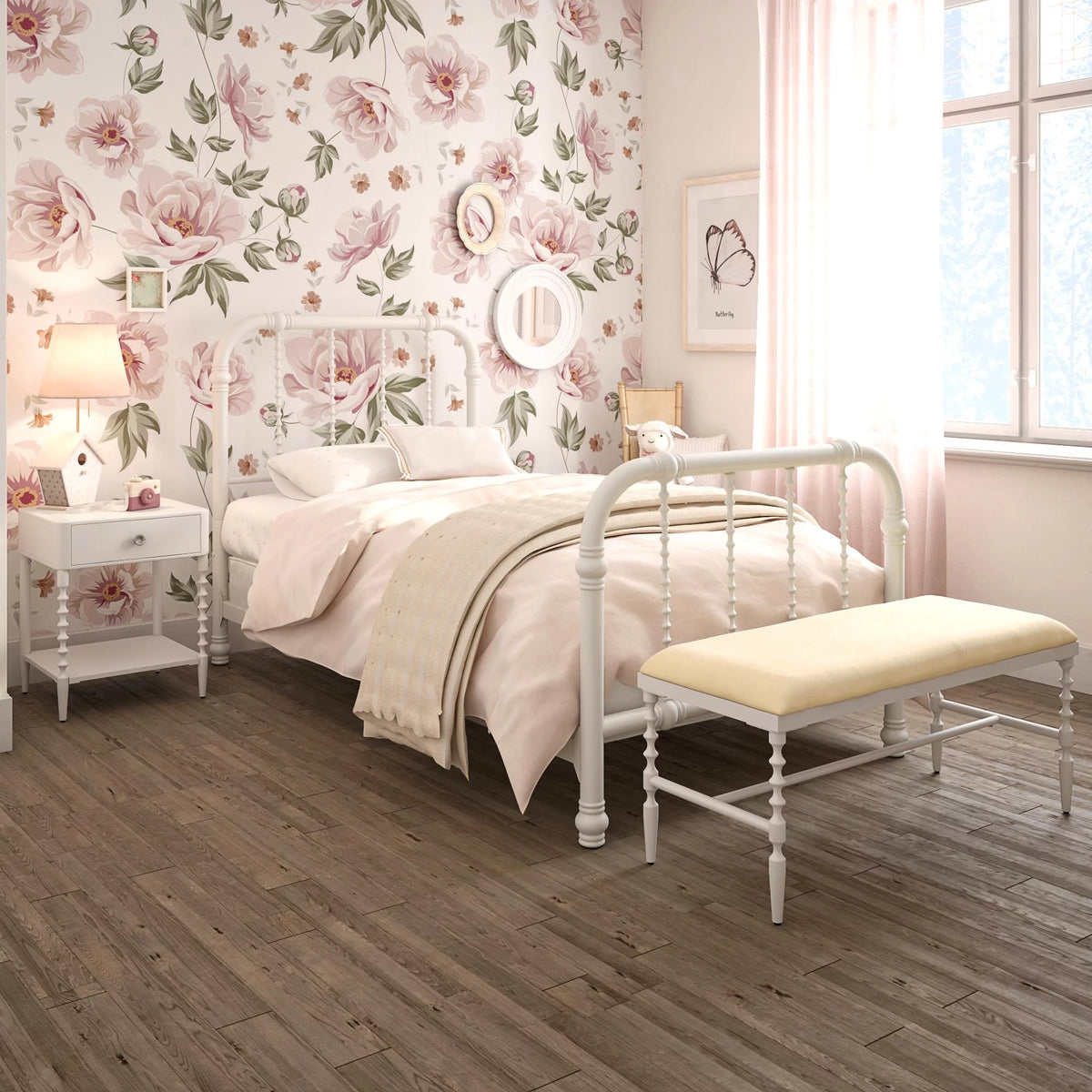 White Twin Metal Bed Frame with Headboard E34027
