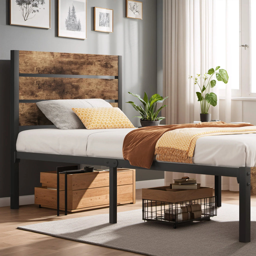 Queen Bed Frame with Wood Headboard and Footboard R121