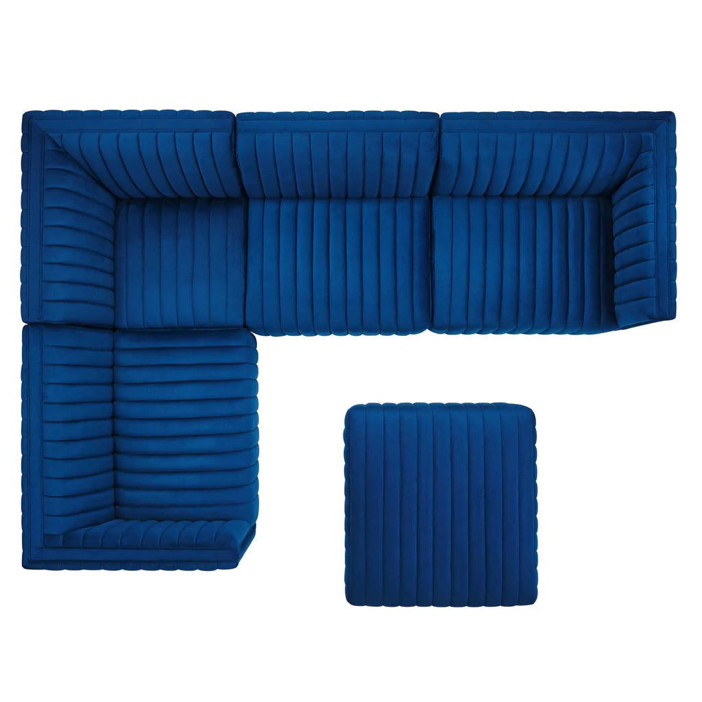 Gold Navy Velvet 5-Piece Sectional O1270