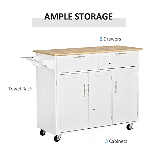 White Mobile Kitchen Island with Storage O156