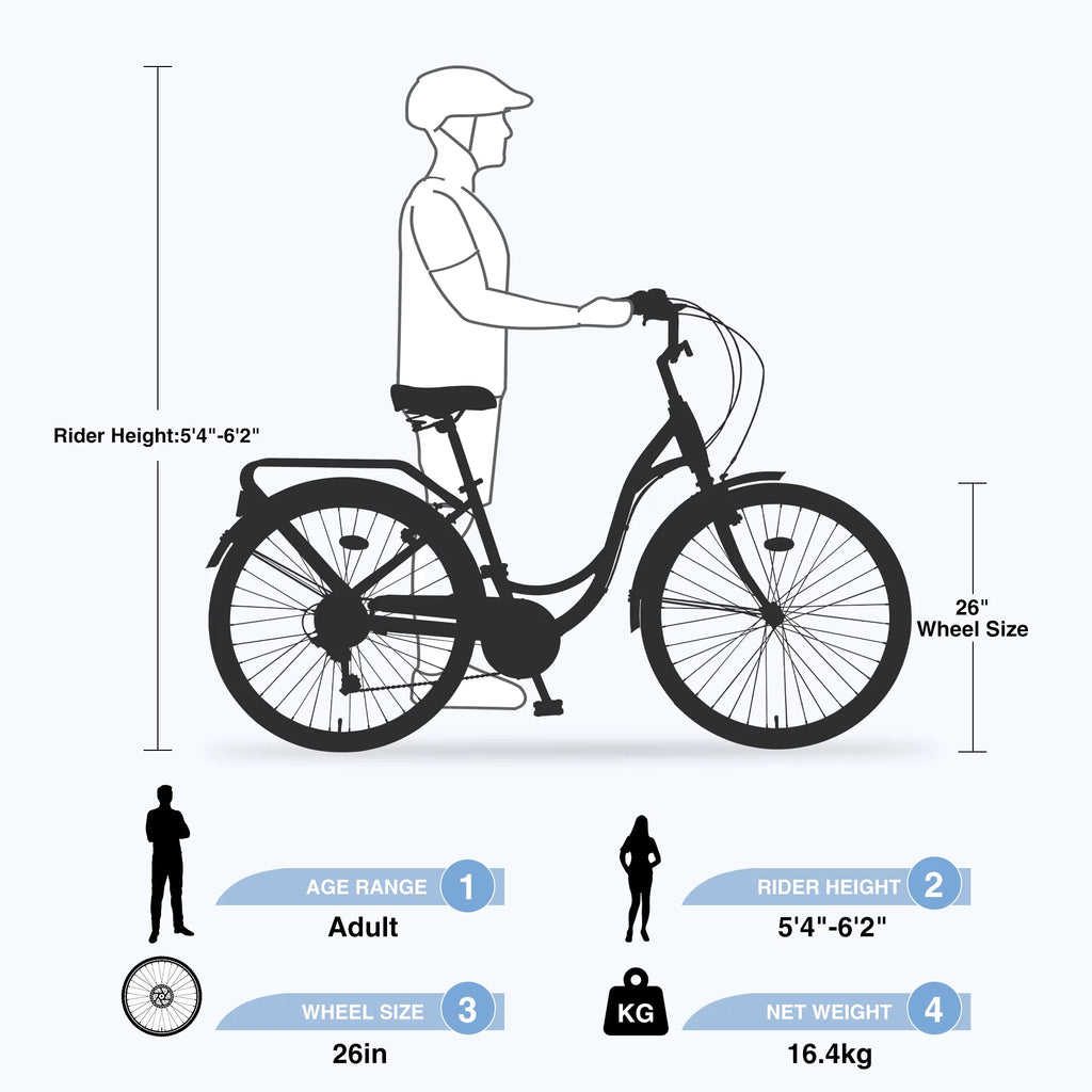 26 Inch 7 Speed Steel Frame Cruiser Bike U936