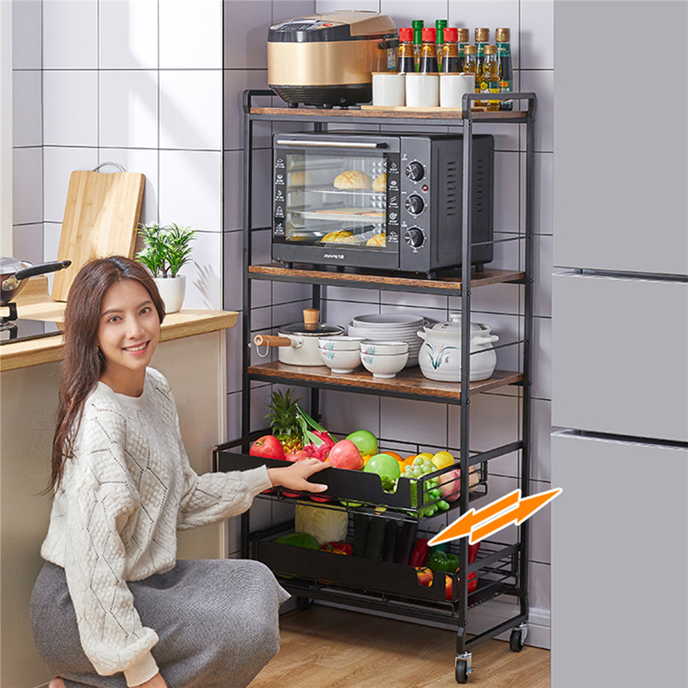 5 Tier Rolling Utility Trolley Cart with Sliding Drawers K693316