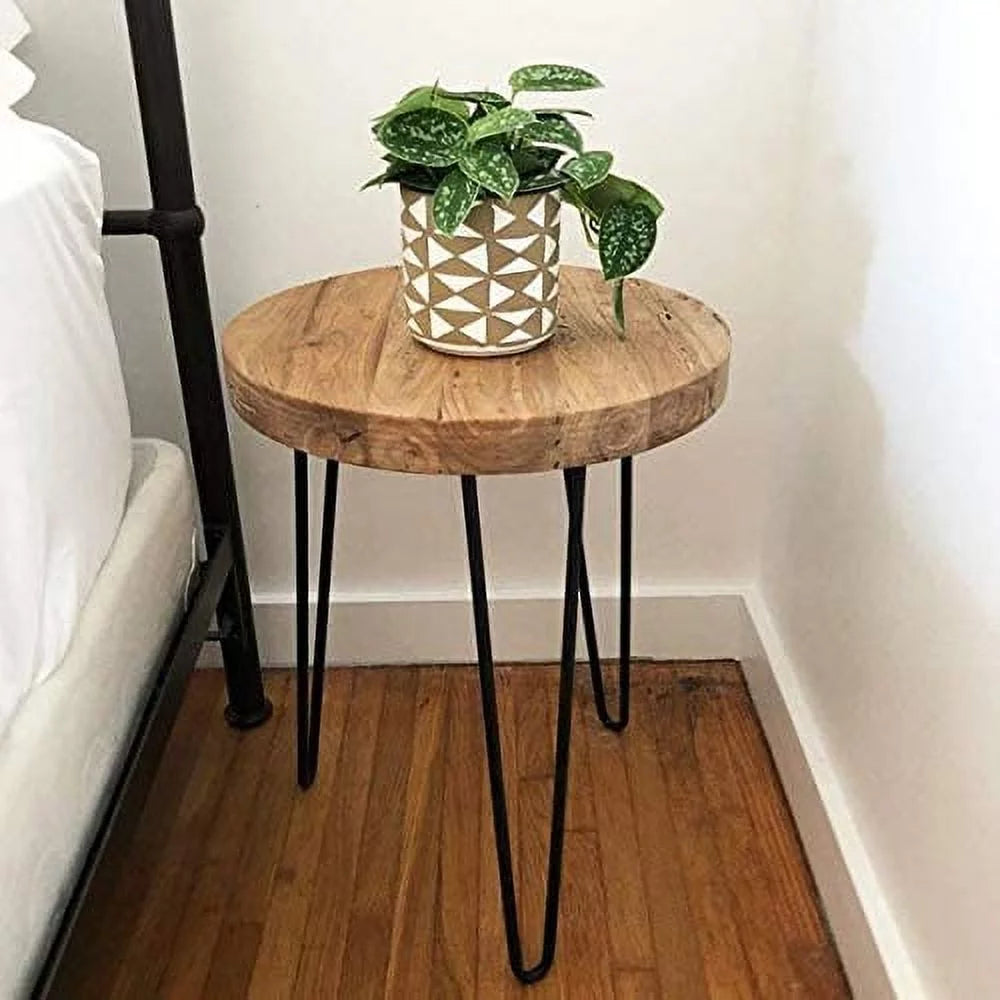 Rustic Old Elm Wood Round End Table I9818