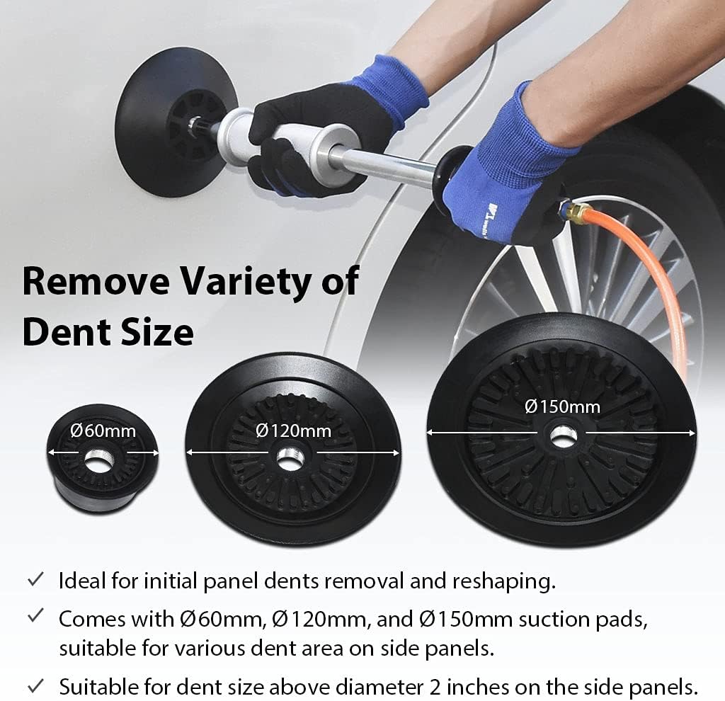Pneumatic Auto Body Dent Puller Paintless Dent Repair Kit with 3-Piece Pads I651