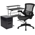 Black Computer Desk, Ergonomic Mesh Office Chair and Locking Mobile Filing Cabinet G495530