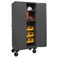 36 in. 16 Gauge Lockable Mobile Cabinet with 12 Yellow Hook on Bins & 2 Adjustable Shelves, Gray H3791