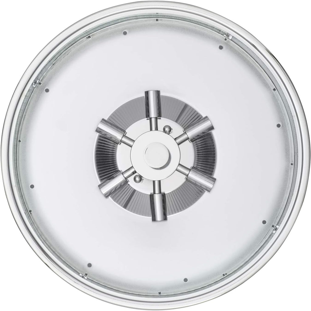 Chrome Flush Mount Ceiling Light, 18 Inch Diameter, LED Bulbs Included, 3000K, 2100 Lumens, Ribbed Glass Shade, Dimmable W8239