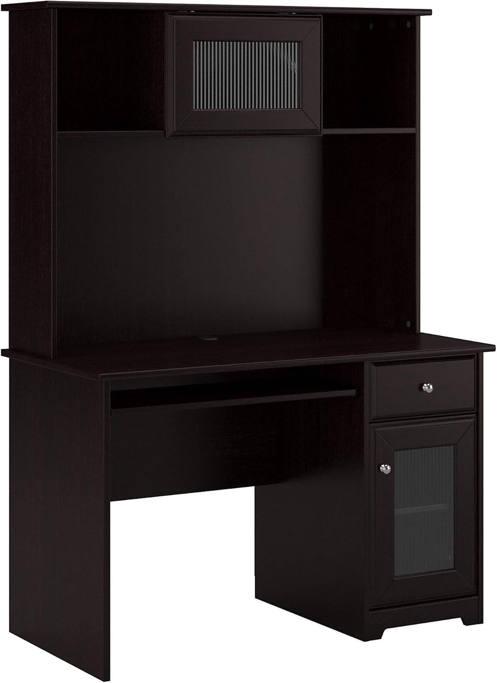 Small Computer Desk with Hutch and Keyboard Tray, 48W, Linen White Oak J8345