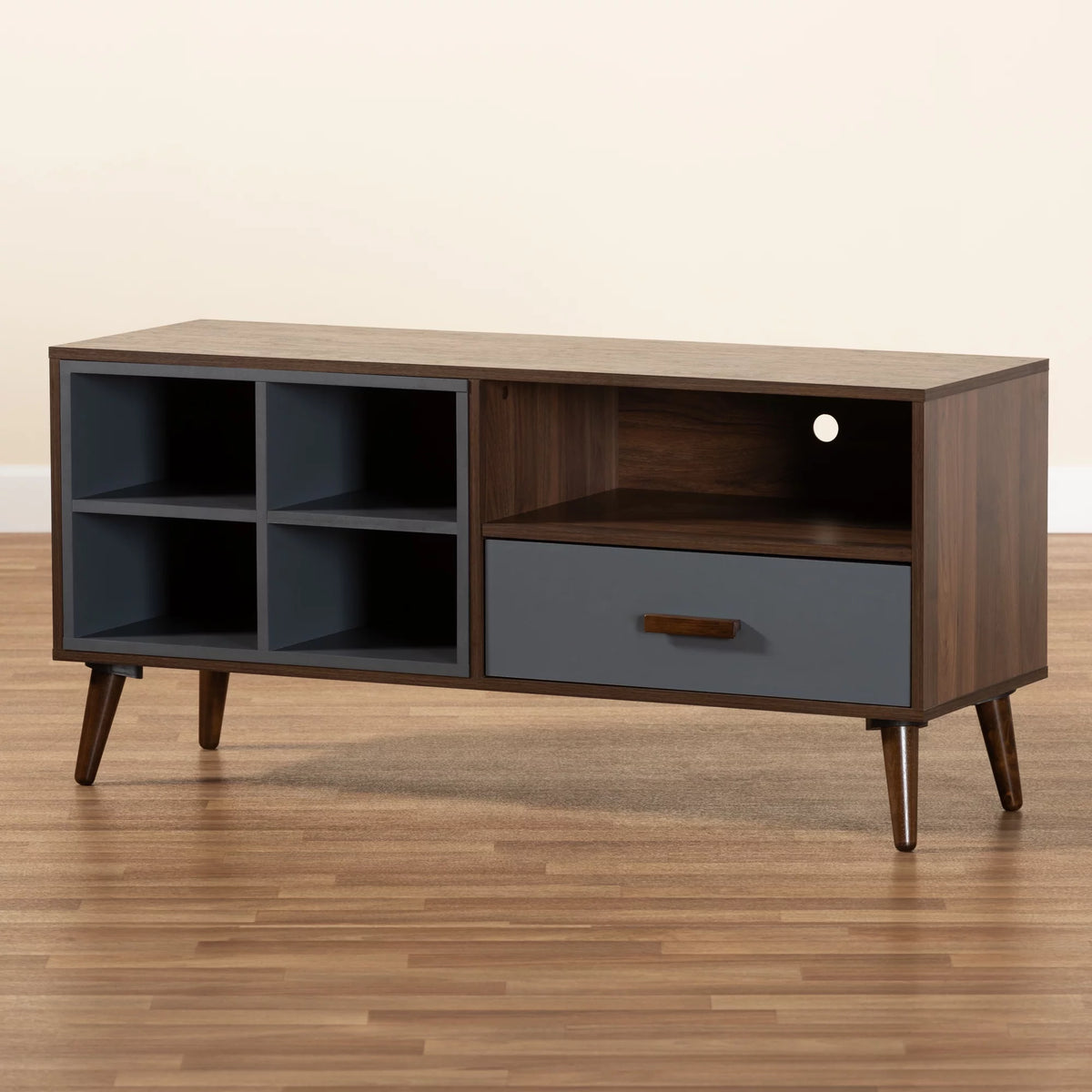 Two-Tone Grey and Walnut Brown Wood 1-Drawer TV Stand D99106