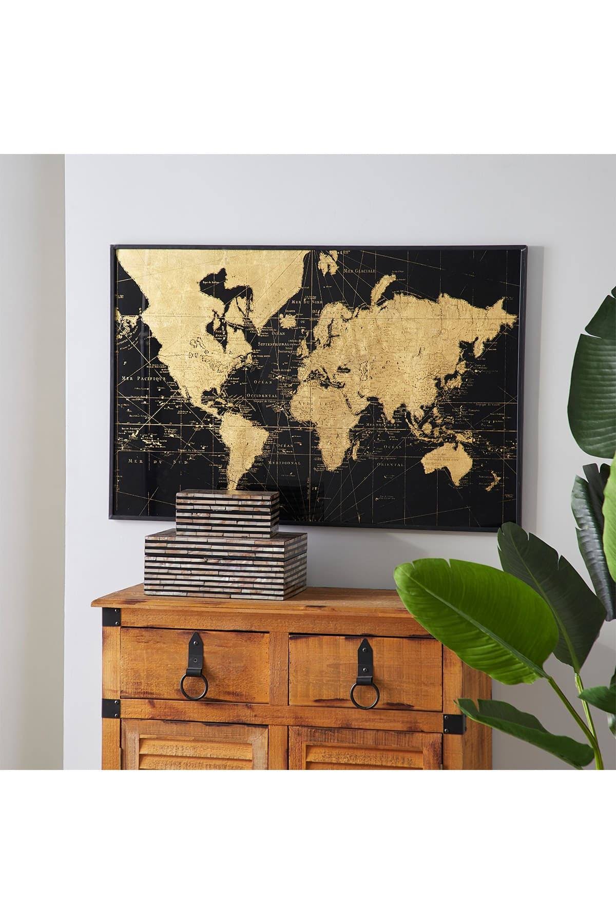 Black and Gold Vintage World Map Wall Decor I4188