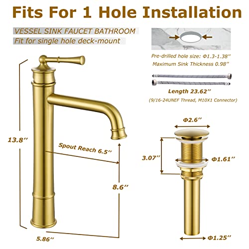 Polished Chrome Tall Single Handle Vessel Sink Faucet with Pop Up Drain D8894
