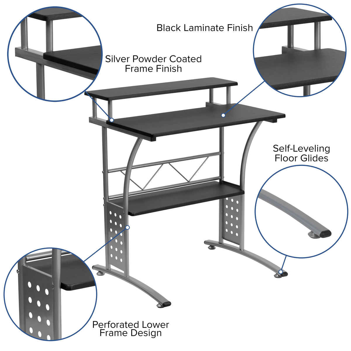 Black Computer Desk, Ergonomic Mesh Office Chair and Locking Mobile Filing Cabinet R441