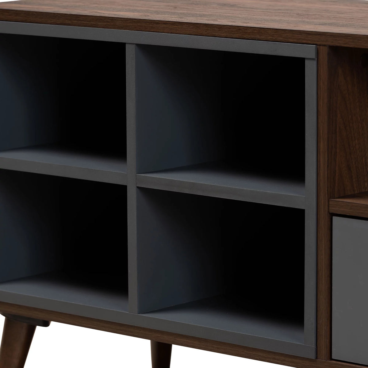 Two-Tone Grey and Walnut Brown Wood 1-Drawer TV Stand D99106