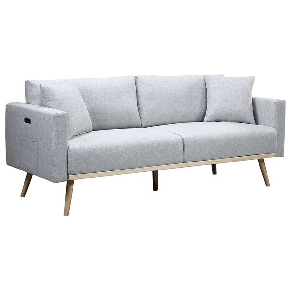 Light Gray Linen Fabric Sofa with USB Charging Ports L63687
