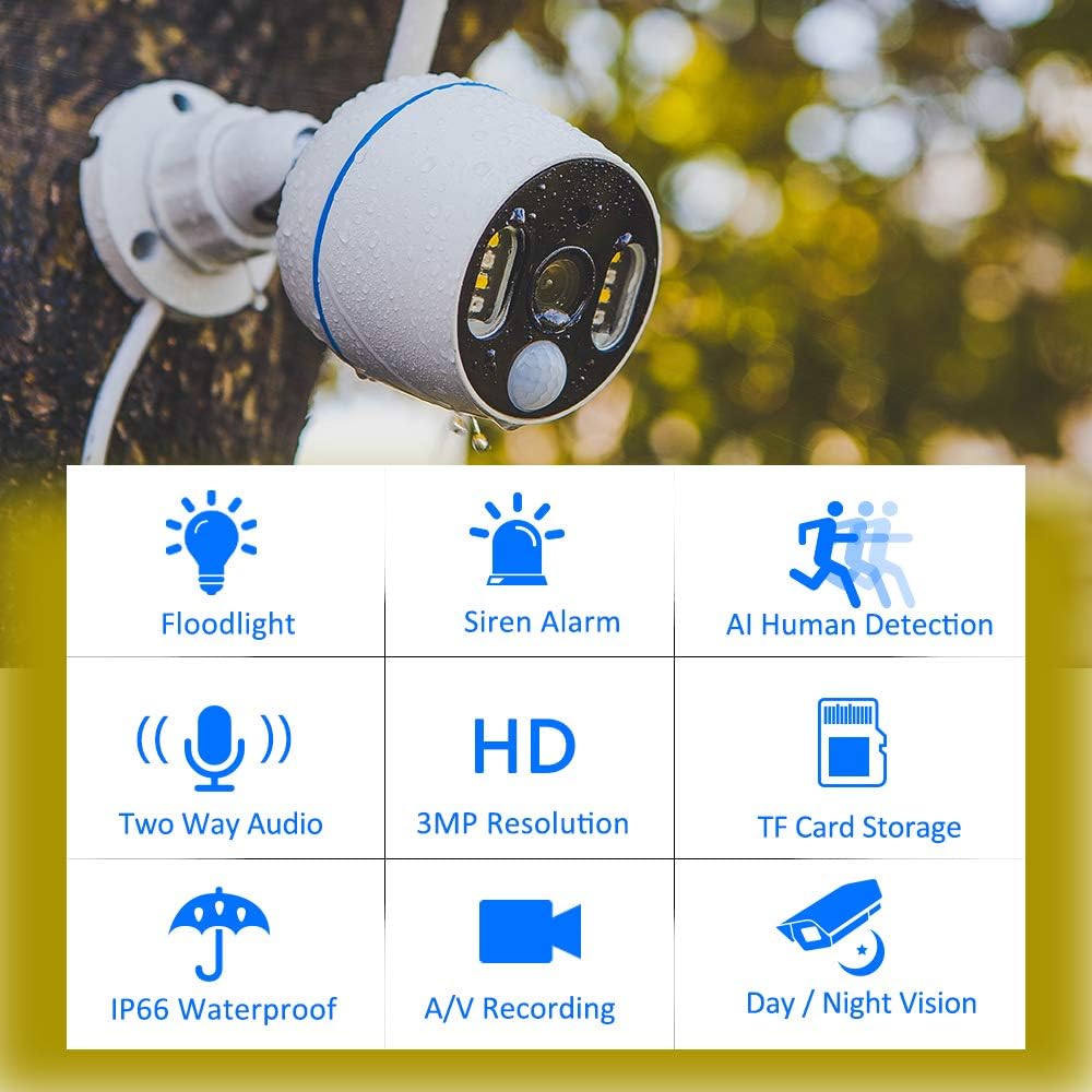 Wireless Security Camera System, 3MP, 2 Way Audio, 8CH, Color Night Vision, 2TB Hard Drive Q812726