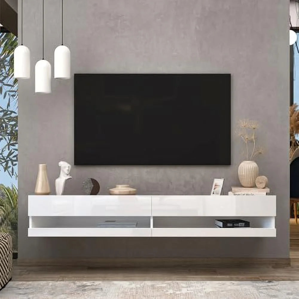 60" Brown Floating TV Stand with 3 Open Compartments V343534