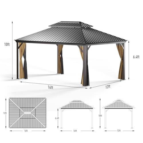 10' x 12' Aluminum Gazebo with Mosquito Net and Privacy Sidewalls R45796