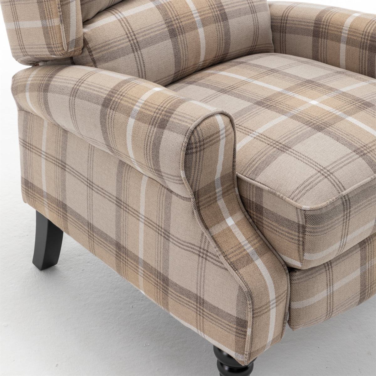 Plaid Upholstered Wingback Recliner Chair with Adjustable Footrest W650