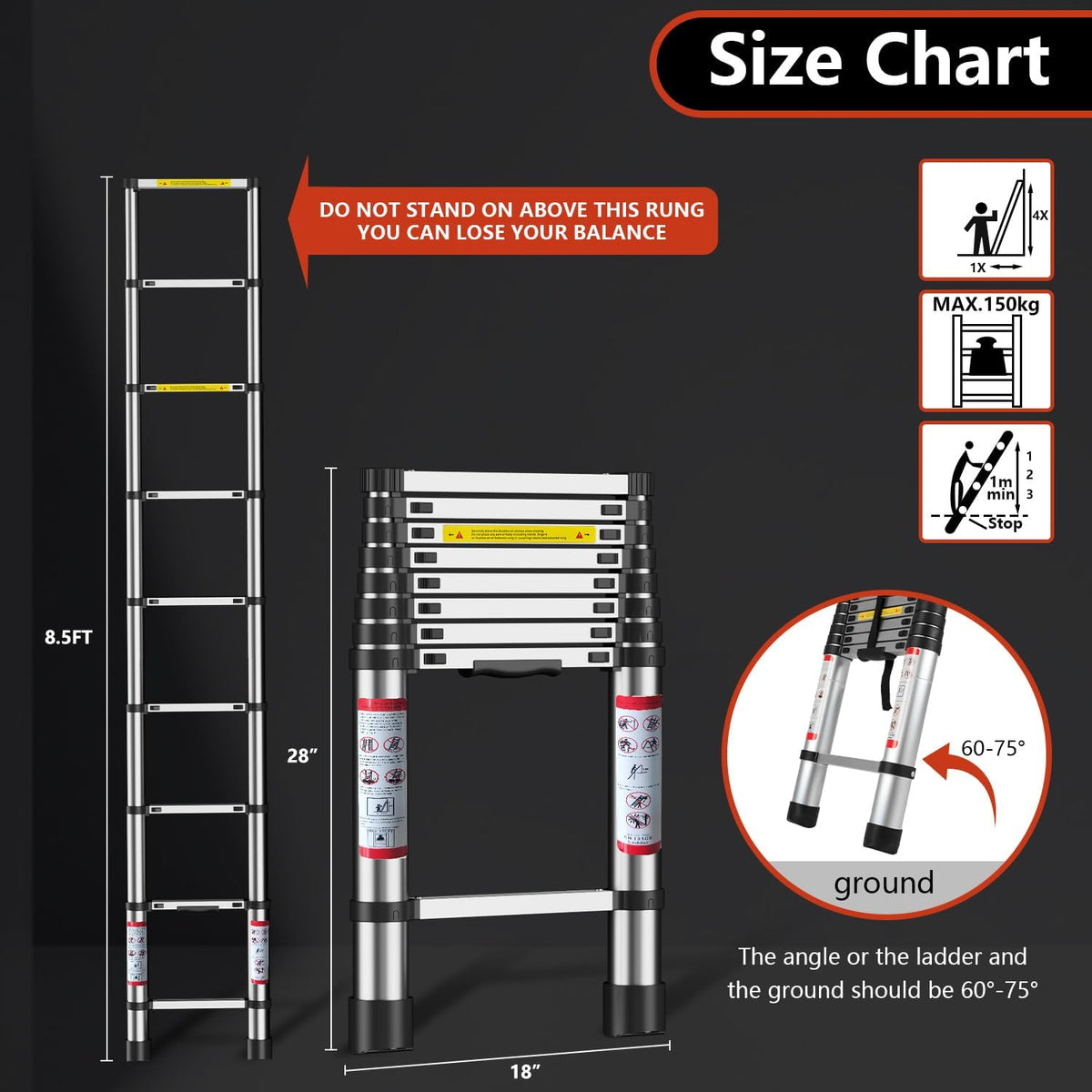 8.5 Ft Compact Aluminum Telescoping Ladder V8041