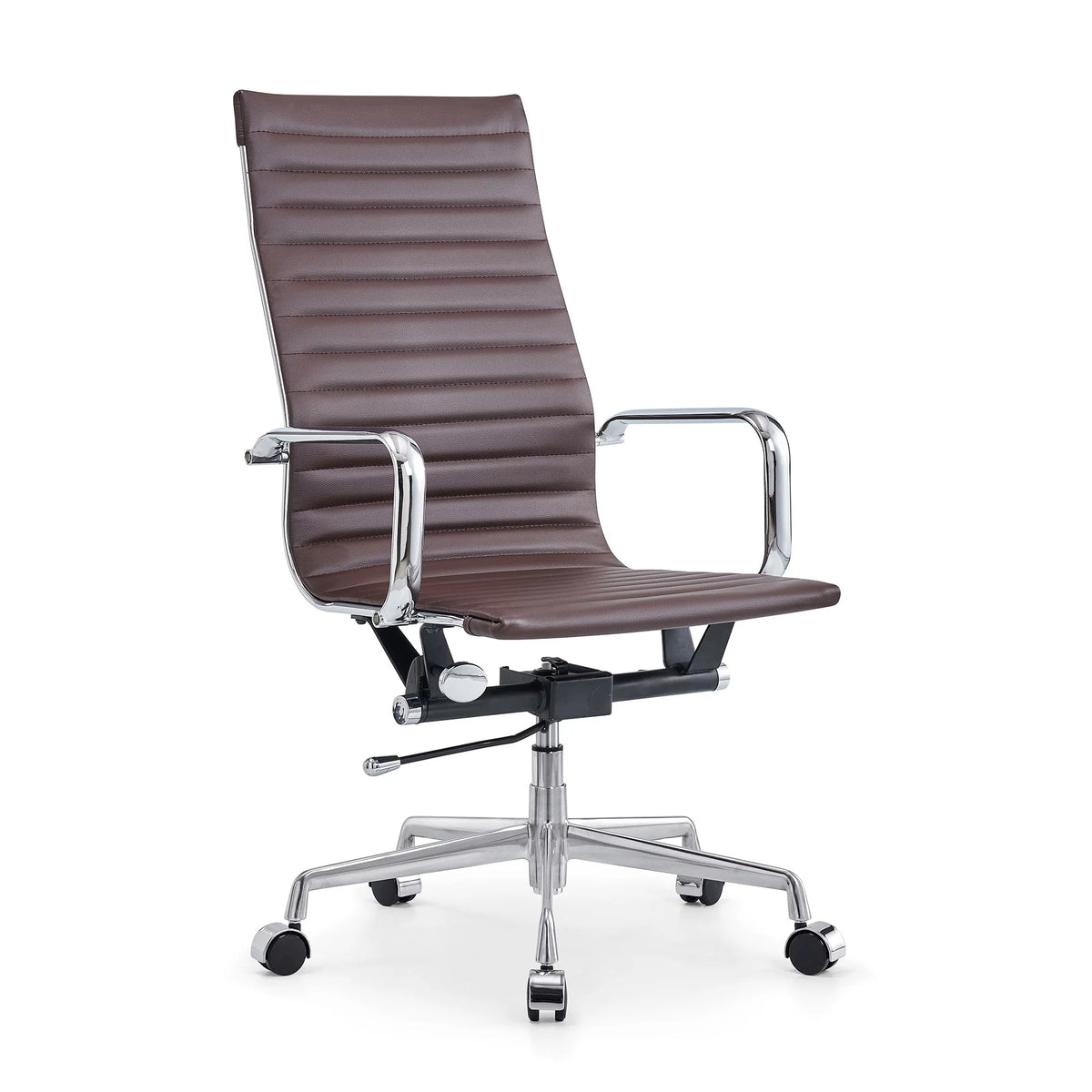 High Back Executive Office Chair with Armrest Adjustable Swivel Vegan Leather Brown Z734