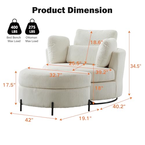 42.2" Oversized Chenille Beige Swivel Barrel Chair Y58924
