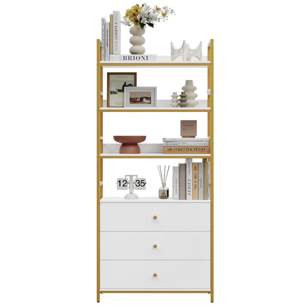 4 Tier Gold Bookcase with 3 Drawers F230189