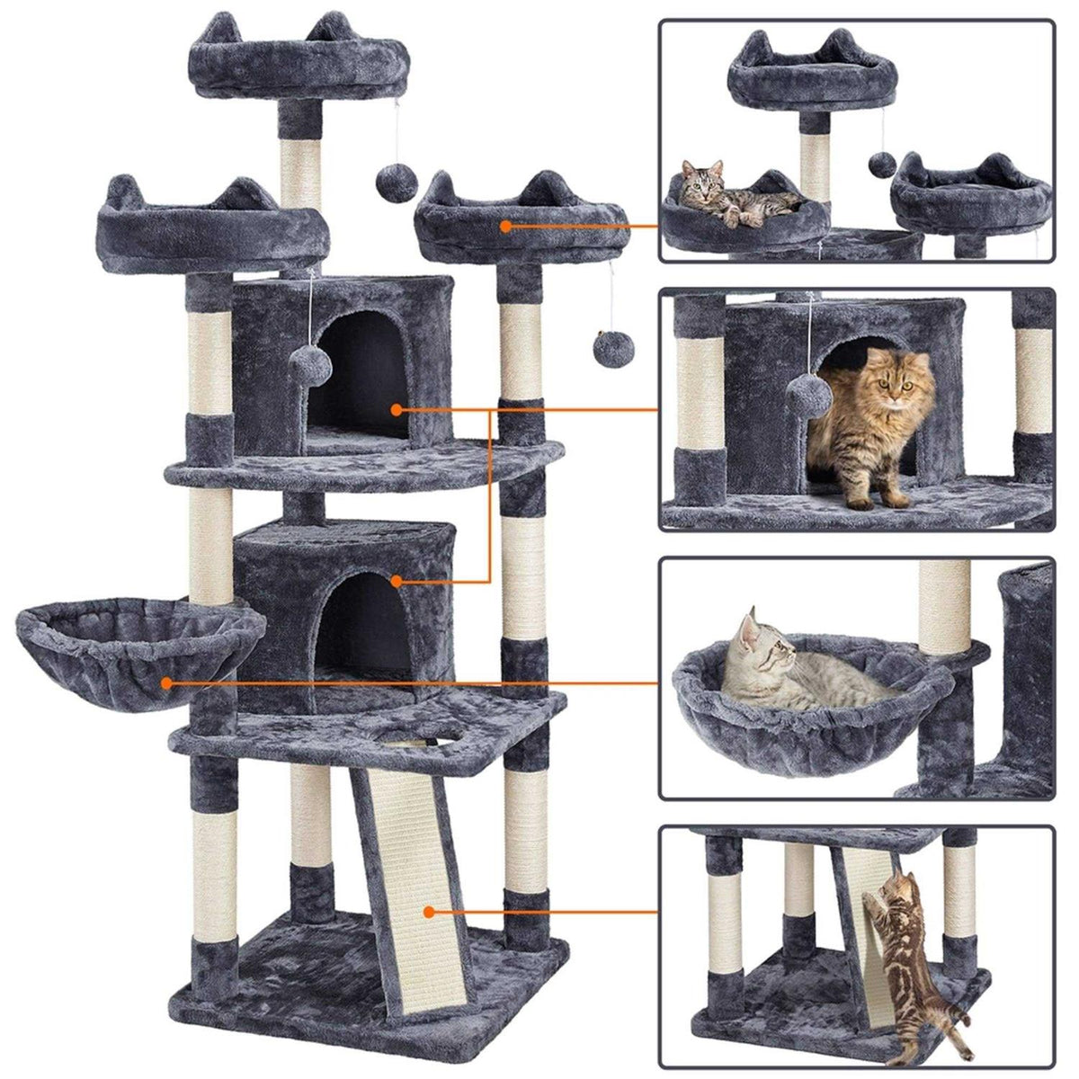 Dark Gray Large Plush Cat Tree with 3 Perches J361