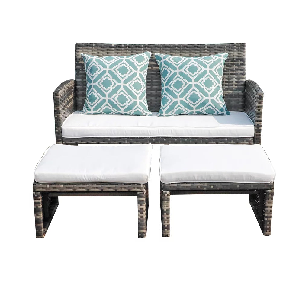 Wicker Rattan Loveseat Chairs with Ottomans J254740