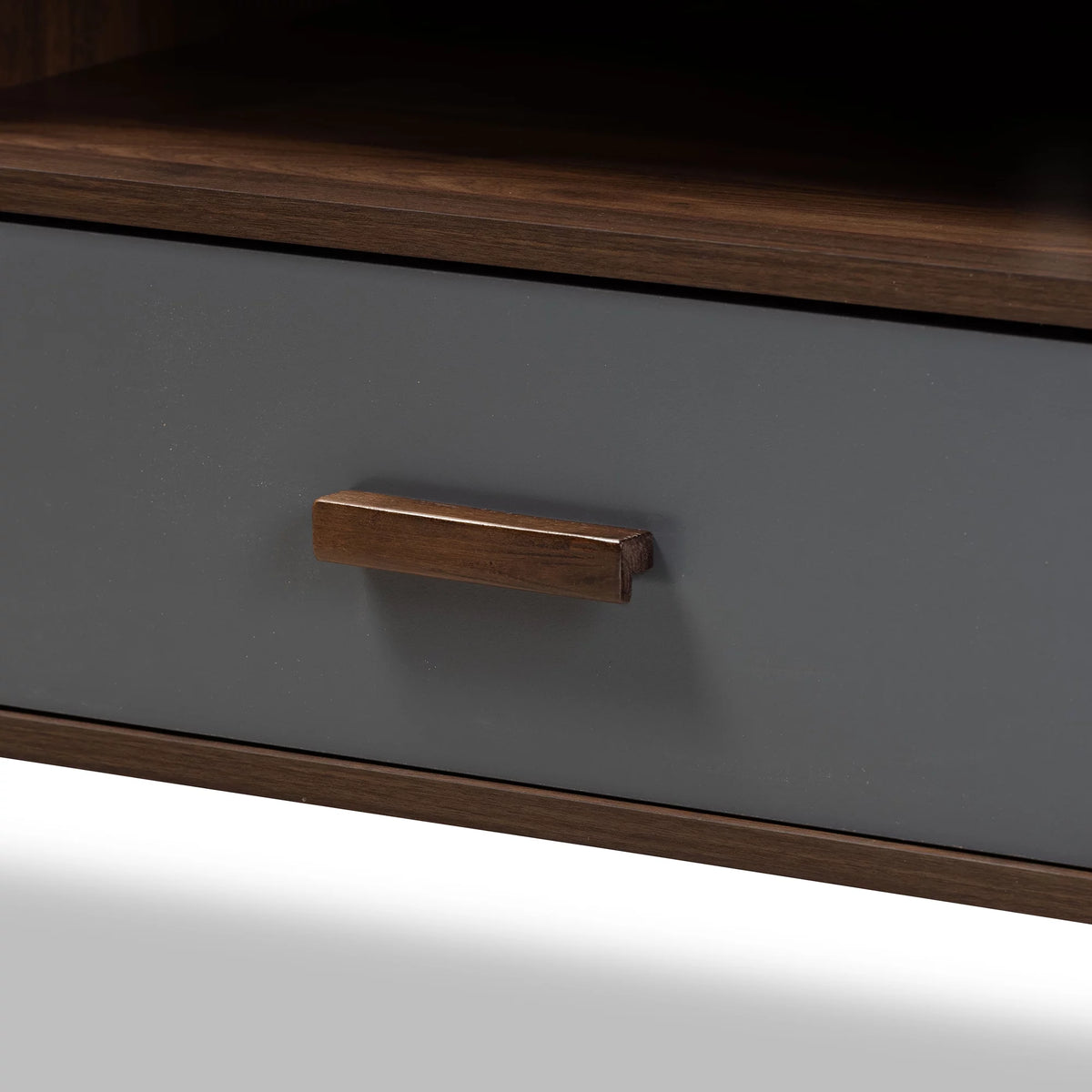 Two-Tone Grey and Walnut Brown Wood 1-Drawer TV Stand D99106