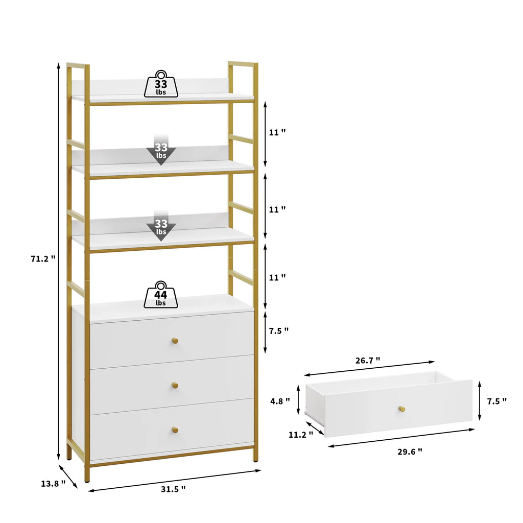 4 Tier Gold Bookcase with 3 Drawers F230189