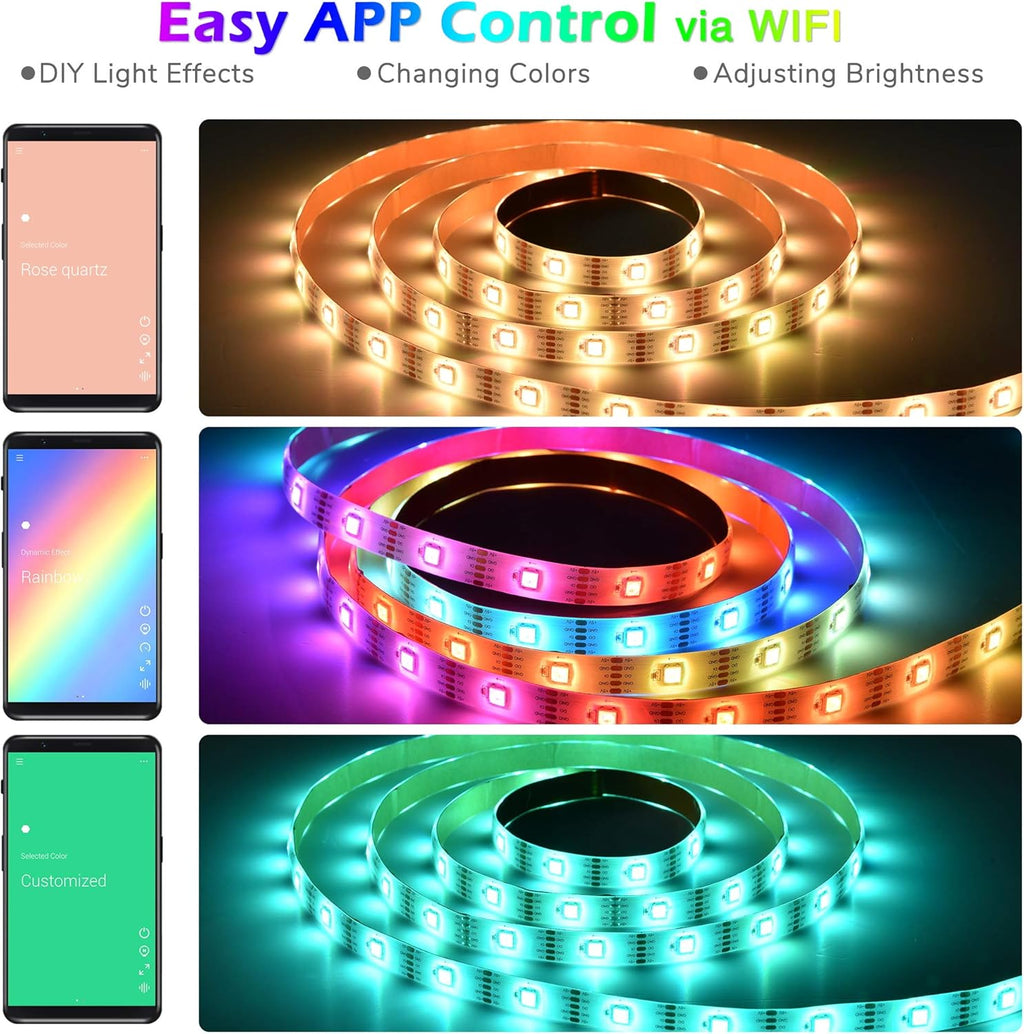 6.6 Ft WIFI Smart LED Strip Light Kit 5050 RGB Color Changing Pack of 2 B227