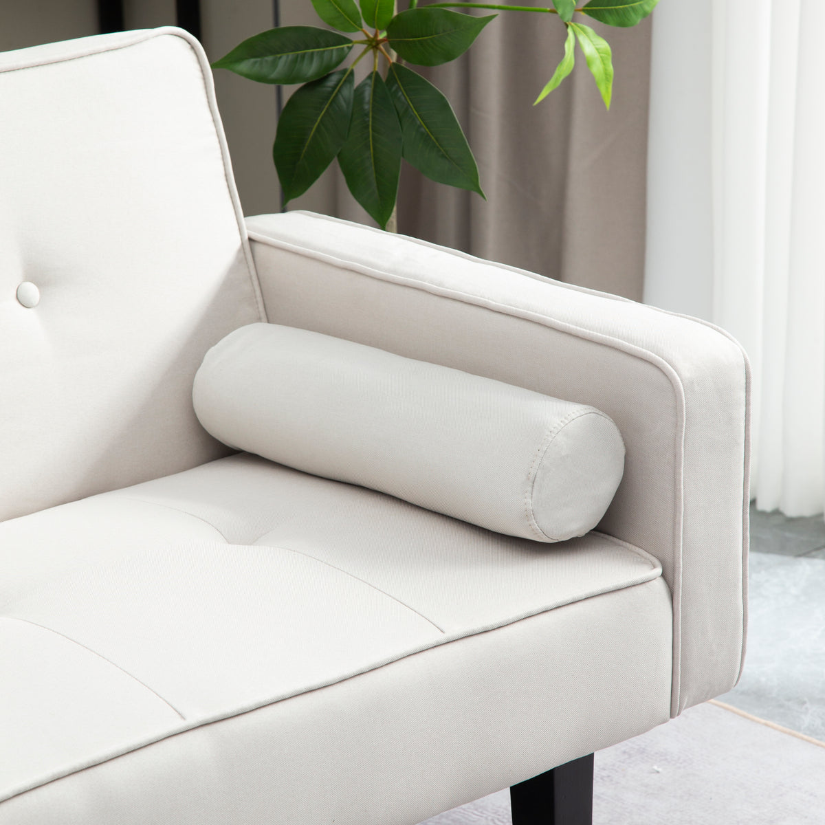 Linen Futon Sofa Bed with Solid Wood Legs S9652