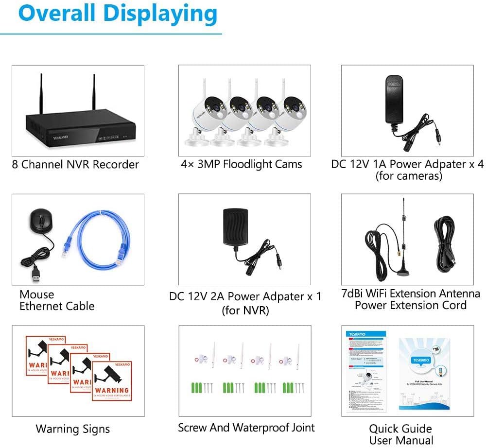 Wireless Security Camera System, 3MP, 2 Way Audio, 8CH, Color Night Vision, 2TB Hard Drive Q812726