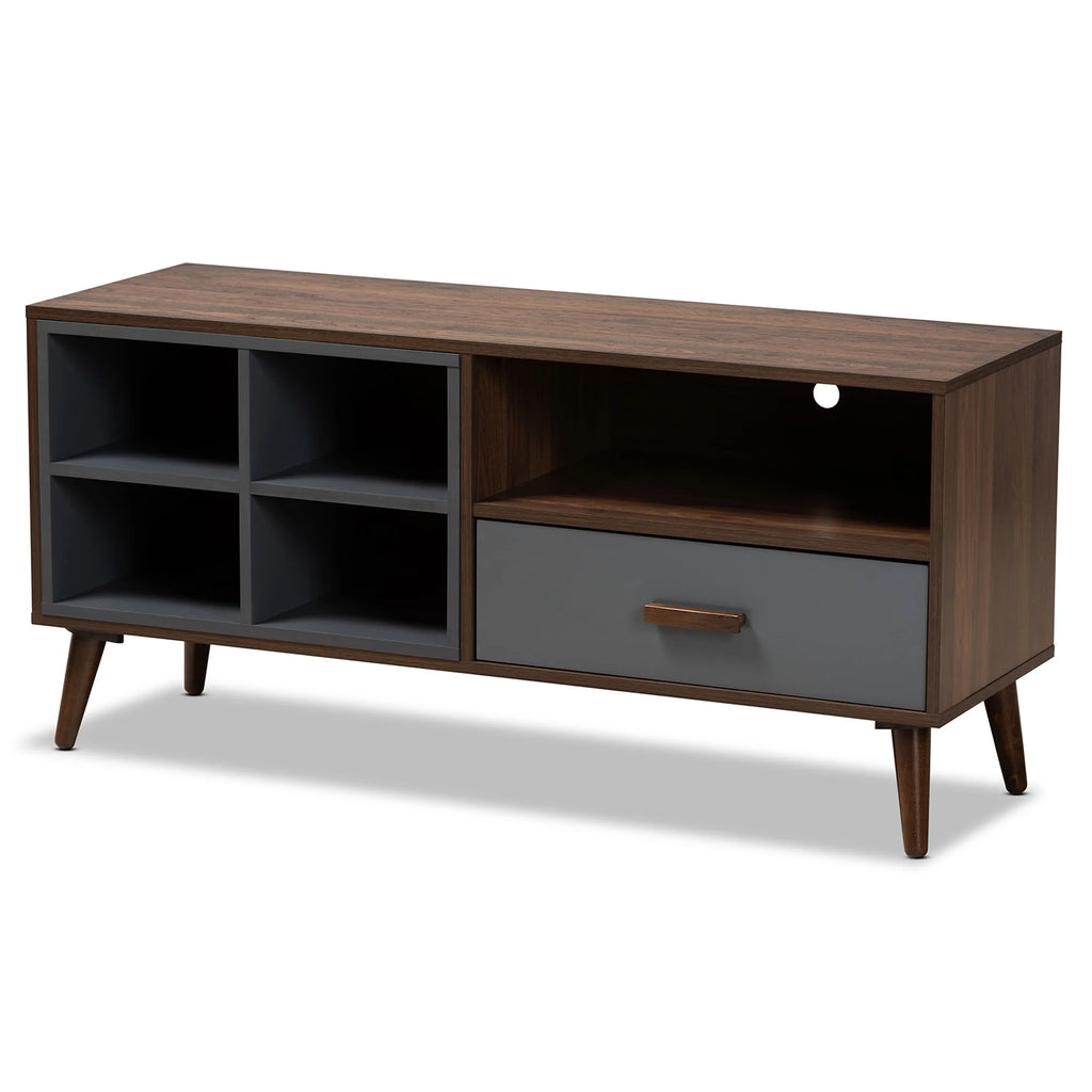 Two-Tone Grey and Walnut Brown Wood 1-Drawer TV Stand D99106