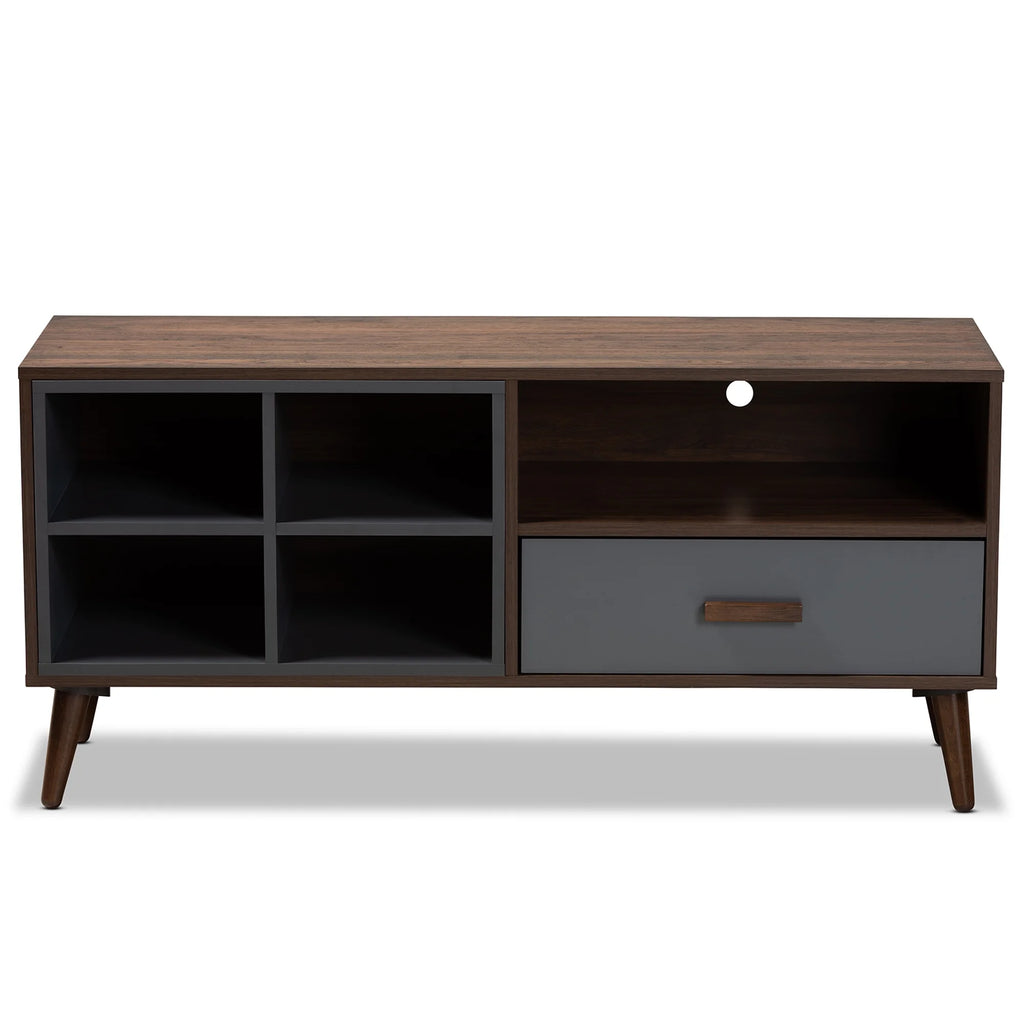 Two-Tone Grey and Walnut Brown Wood 1-Drawer TV Stand D99106