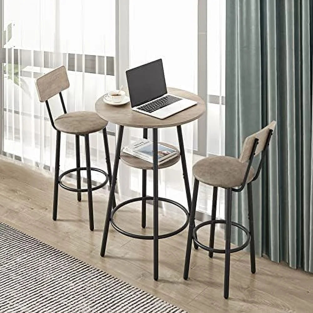 3 Piece Metal and Wood Table and Stools Set I228