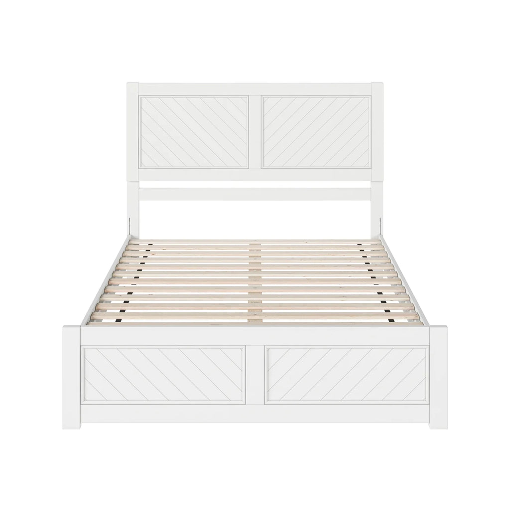 Queen Solid Wood Low Profile Platform Bed with Footboard, White Q3726